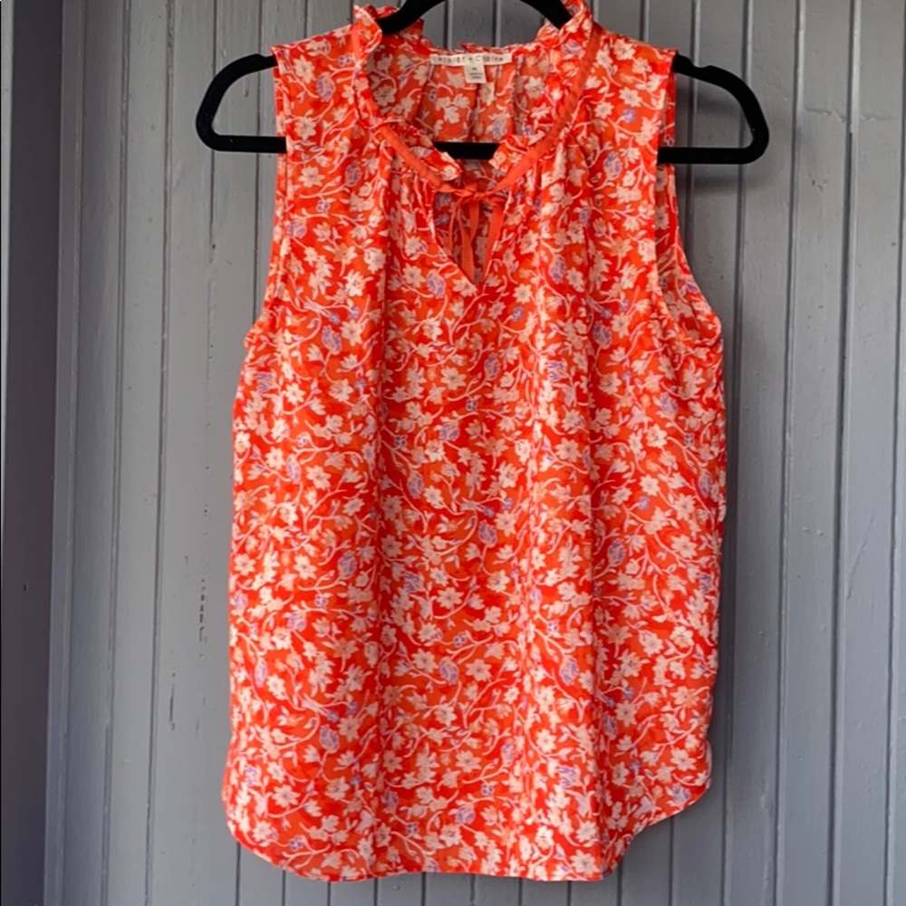 Orange floral short sleeve blouse